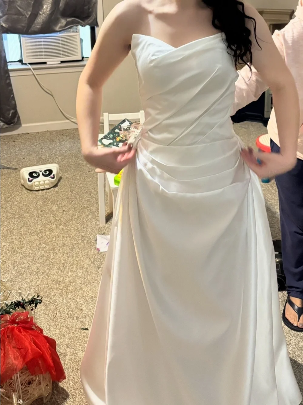 Source Unknown Ivory Strapless Satin Wedding Gown with Draped Skirt - Picture 2 of 5